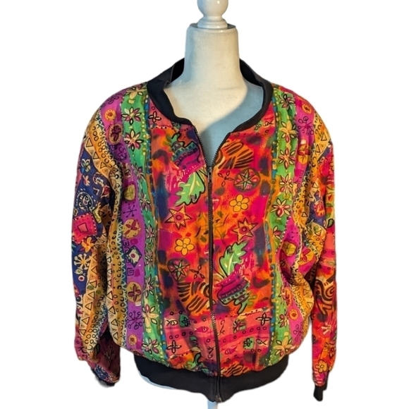 Vintage Colorful bohemian indie vibrant print cotton blend bomber jacket sz M - Picture 1 of 10